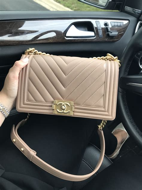 chanel chevron boy bag beige|Chanel boy bag inside.